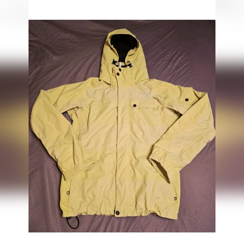 The North Face Compass 600 Parka Hyvent 2 Tone Yellow Stripe/ Brown Wms Sz M EUC